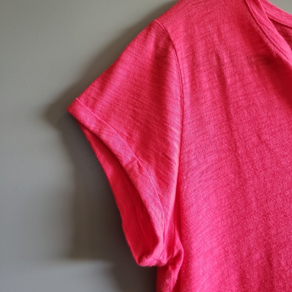 GAP Bright Pink Easy Tee V Neck Short Sleeve Large - Picture 4 of 10